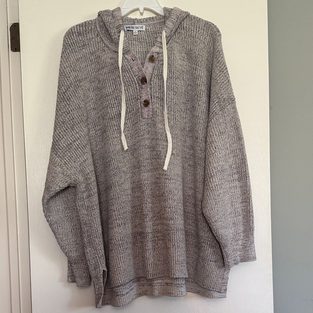 Meri Skye Knit Sweater with Hood and Buttons